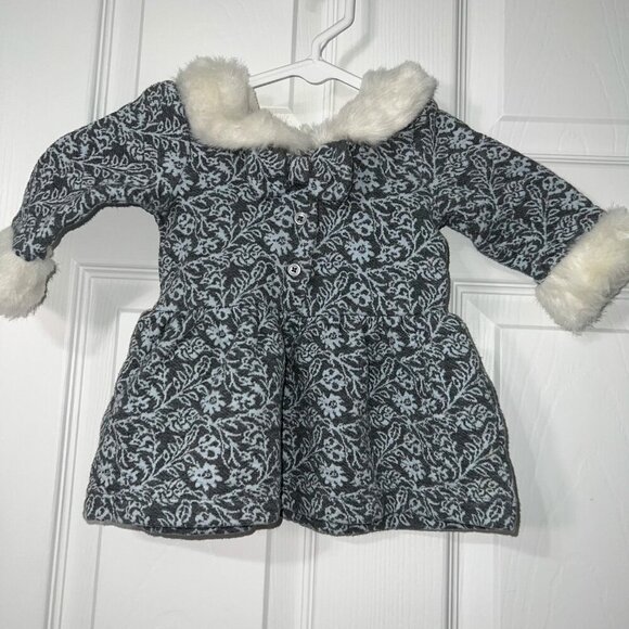 Janie and Jack Baby Girl Grey Dress with Fur Collar and Cuffs Size 6-12 Months - Picture 2 of 5